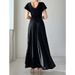 Women's Clothing Summer New Solid Color Lotus Leaf Sleeve French Dress High End Mid Length Skirt_ecoleips.com