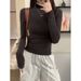 Semi-High Neck Slim Pleated Long Sleeve T-Shirt Women's Autumn Slim Inner Warm Base Shirt Top_ecoleips.com