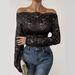 2026 New Model Fan-Shaped Neckline Off-Shoulder Sing-Layer Lace Slim-Fit Long-Seve T-Shirt European And American_ecoleips.com