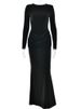 JULISSA MO Elegant Round Neck High Slit Ruched Women Maxi Dress Coffee Long Sleeve High Waist Autumn Skinny Party Evening Dress_ecoleips.com