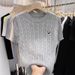Women's Embroidered Cable Knit Short Sleeve Top Summer 2026 round Neck Versatile Youthful Stylish New Arrival_ecoleips.com