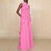Women's Clothing Temperamental And Elegant Style Stand Up Collar Sleeveless Solid Color Long Dress Three Dimensional Flower Collage Design Long Dress_ecoleips.com