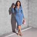Women's Clothing Fashion Lapel Cardigan Slim Denim Dress_ecoleips.com