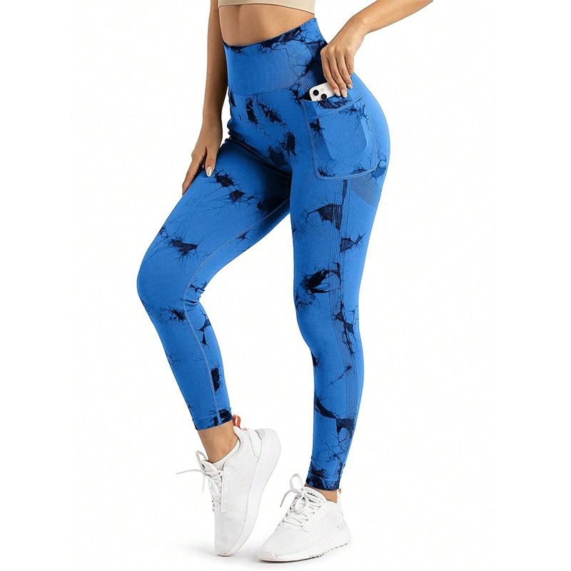 Women's Clothing Seamless Tie-dyed Peach Hip Yoga Pants Pocket Fitness Pants High Waist Sports Tight Pants_ecoleips.com