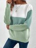 K New Knitted Sweater Women's Color Contrast Splicing Round Neck Long Sleeve Hoodie Top. No Necklaces Or Other Accessories_ecoleips.com