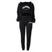 Women's Plus Size Velvet Sweatshirt Set With Letter Print Hooded Sports Leisure Three Piece Outfit_ecoleips.com