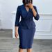 Women's Clothing European American Style Suit Collar Dress Double Breasted Waist Cinching Ruffled Slim Fitting Party Commuter Bodycon Women's Dress_ecoleips.com