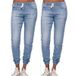 Women's Lantern Denim Trousers With Lace-Up Detail - Vintage Washed Stretch Jeans In Black, Dark Blue & Light Blue_ecoleips.com