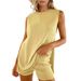 Women's Knit Sleeveless Top And Shorts Set Summer Casual Ribbed Two Piece Outfit Stretchy Comfort Lounge Wear_ecoleips.com