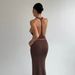 Halter Neck Knitted Maxi Dress Women's Sleeveless Bodycon Fishtail T Back Dress Summer New_ecoleips.com