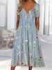 Summer New Women's Casual Floral Print Button round Neck mid Length Straight Pullover Dress Independent Website Clothing_ecoleips.com