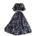 Women's French Style Floral Print Dress Elegant Romantic round Neck Lantern Sleeve Flowy Chiffon Maxi Summer Dress_ecoleips.com