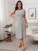 Women's Clothing Temperament Elegant High Waist Round Neck Loose Striped Dress_ecoleips.com