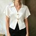 Women's Satin Short Sleeve Blouse V-Neck Casual Loose Fit Shirt for Summer Office And Daily Wear in White Black Beige Sky Blue_ecoleips.com