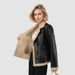 Women's Clothing Faux Leather Jacket With Fleece Lining Double Breasted Winter Coat, Elegant Lapel PU Jacket For Casual & Office Wear (Apricot)_ecoleips.com