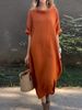 Women's Clothing Casual Loose Round Neck Mid Sleeve Long Skirt_ecoleips.com