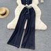 Women's Clothing Fashion V Neck Line Pocket Denim Top High Waist Drape Wide Leg Pants Suit_ecoleips.com
