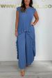 Leisure Suits Pleated Short Sleeved Irregular Long Tops Wide Leg Pants Two Piece Suit_ecoleips.com