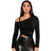 Voya Hot Selling Women's Clothing, European And American Trendy T-shirt, Spring And Summer Diagonal Collar Strap, Off Shoulder Slim Fit Solid Color Top_ecoleips.com