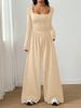 Women's Long Sleeve Square Neck Jumpsuit Casual Wide Leg Slim Fit Solid Color Fashionable_ecoleips.com