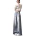 Petite Women's American Retro Tassel Frayed High-Waisted Jeans 2024 New Loose Wide-Leg Straight Flared Pants_ecoleips.com
