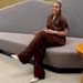 Women's Clothing Fashion V Neck Cardigan Top With High-Waisted Wide-Leg Trousers Two-Piece Clothing Set American New_ecoleips.com
