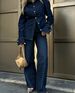 Women's Clothing Trend Solid Color Single Breasted Denim Classic Denim Jacket & Pants Set – Stylish Two-Piece Outfit Comfortable Versatile, Blue_ecoleips.com