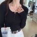 2025 Selected High Elasticity Threaded Button Bottom Shirt Autumn 2025, New Shoulder Long Sleeved T-Shirt For Women, Slim Fit_ecoleips.com