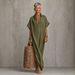 Women's Loose Fit Batwing Sleeve Polo Neck Maxi Dress – Casual Minimalist Spring Summer Gown 2026_ecoleips.com