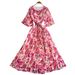 Women's Clothing French Elegant Three Dimensional Flower Round Neck Trumpet Sleeve Dress For Women Summer Waist Slimming Printed Pleated Skirt_ecoleips.com