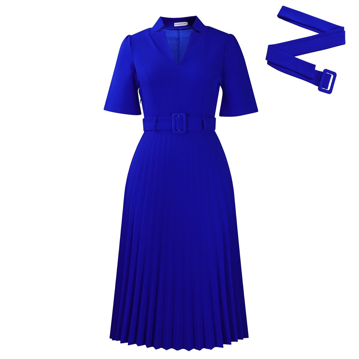 Women's Clothing Summer New Short Sleeved V Neck Pleated High Waist Fashionable Temperament Waist Dress_ecoleips.com