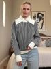 K New Casual Retro Style Design With A Large Lapel And Half High Collar Striped Sweater For Women_ecoleips.com