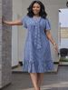 Women's Striped Dress Short-Sleeve Flowy A-Line with Belted Waist And Collar Sizes S to XXL_ecoleips.com