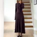 Talenza Women's Knitted Long Dress Autumn Winter Solid Loose Long Sleeve Tie Y2k Dress Casual Office Commuting Long Dress Female_ecoleips.com