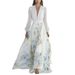 Women's Digital-Printed V-Neck Dress With Mid-Waist, Long Sleeves, And Patchwork Design_ecoleips.com