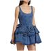 Women's Clothing New Summer 3d Floral Denim Mini Skirt Female Retro A Line Suspenders High Street Dress_ecoleips.com