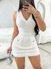Hollow Out Knit Mini Dress Women's Sleeveless V-Neck Bodycon Short Dress Button Decor Summer Beach Vacation Sexy Dress_ecoleips.com