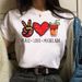 European American Women's Clothing, Base Shirt With Peace Love Theme, Short-sleeved Top For Women In Spring And Summer_ecoleips.com