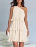 Women's One Shoulder Layered Spliced Hem Solid Color Dress Spring Summer_ecoleips.com