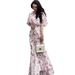 Elegant Floral Print Midi Dress – Spring V-Neck Ruffled Sleeve Fishtail Dress (White/Black, S-Xxl)_ecoleips.com