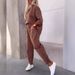 Women's Clothing Casual Two Piece Suit Solid Color Round Neck Nine Point Pants Suit Female_ecoleips.com