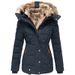 Women's Winter Fleece-Lined Hooded Coat With Faux Fur Trim – Slim-Fit Cotton Puffer Jacket For Cold Weather (Pink/Red/Black/Army Green/Blue/Beige)_ecoleips.com