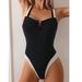 Women's Clothing Solid Color One Piece Swimsuit For Women New Sexy Deep V Gathered Bikini High End Backless Bikini_ecoleips.com