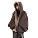 Women's Eco-Friendly Waterproof Faux Fur Jacket - Reversible Winter Coat With Warm Cotton Filling, Hooded Casual Outerwear (Black, Khaki, Red-Brown)_ecoleips.com