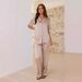 Cross-border Women's Clothing New Solid Color Lapel Home Wear Comfortable Casual Pajamas Short-sleeve Long-pants_ecoleips.com