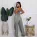 Women's Distressed Denim Wide-Leg Jumpsuit Two Piece Set With Tube Top And High Waist Washed Jeans_ecoleips.com