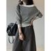 Yanshuang Korean Style Striped Elegant Off-Shoulder Knitted Sweater For Women Autumn High-End Loose Slimming Base Shirt_ecoleips.com
