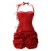 Women's Strapless Elegant Birthday Gown with Heavy Duty Three Dimensional Rose Boning Fitted Waist Puffy Red Skirt Dress_ecoleips.com