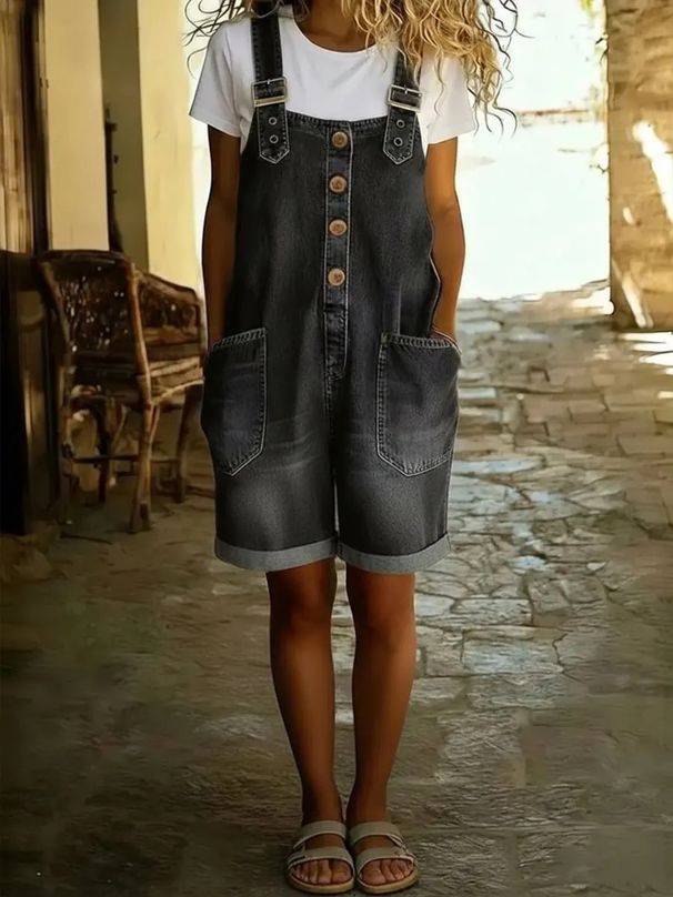 Women's High-Waisted Denim Overalls Slimming Loose Fit European American Style Summer Shorts Jumpsuits Rompers_ecoleips.com