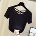 Women's Clothing Ice Silk Thread Short Sleeved T Shirt Women's Summer New Thin Slim Sexy Backless Top Bottoming Shirt_ecoleips.com